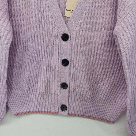 NWT & Bag Scotch & Soda $178.00 MSRP Fuzzy Kniited Cardigan Size XL Soft Orchid - Picture 7 of 16